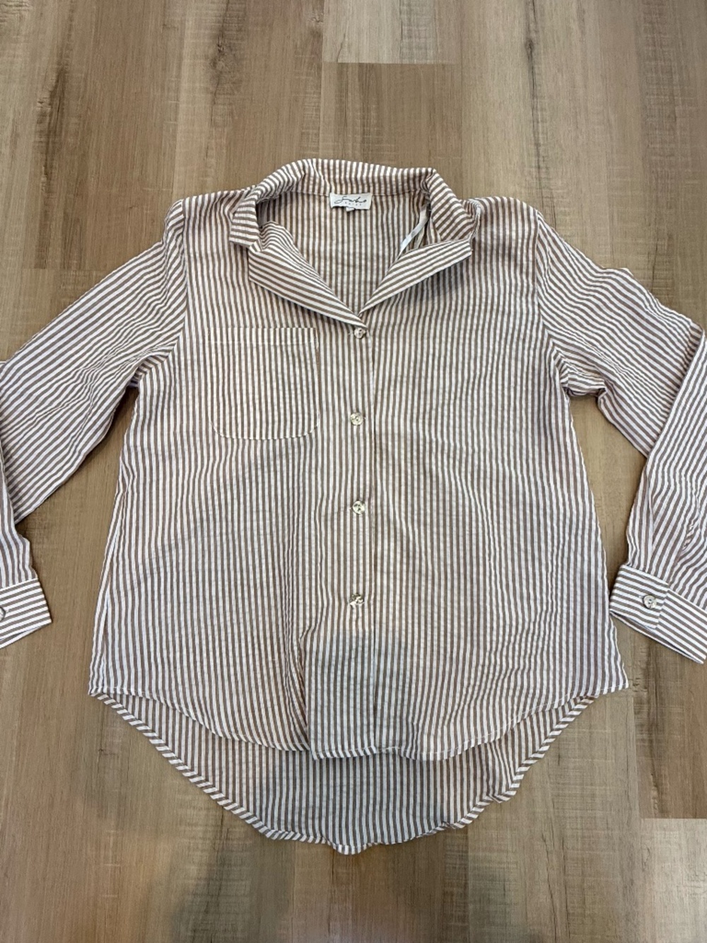The Sabo Skirt Cream Striped Oversized Button Down Shirt Size Medium